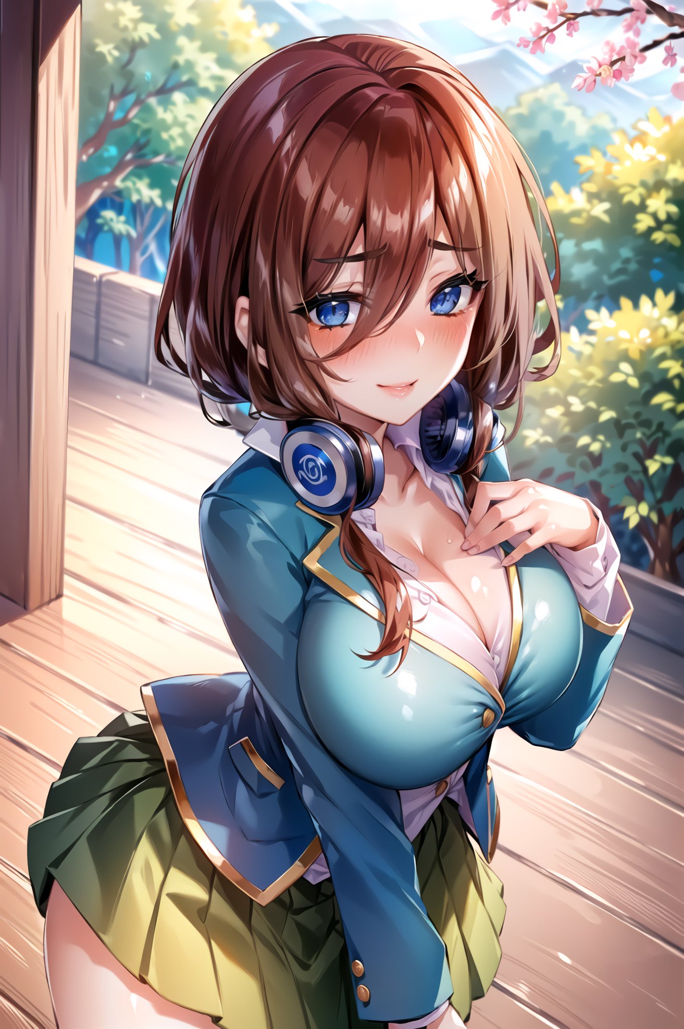 1girls, ai generated, breasts, curvaceous, curvy body, curvy female, female, female focus, female only, go-toubun no hanayome, huge breasts, microskirt, nakano miku, school uniform, schoolgirl, skirt, solo focus, stable diffusion, voluptuous, voluptuous female