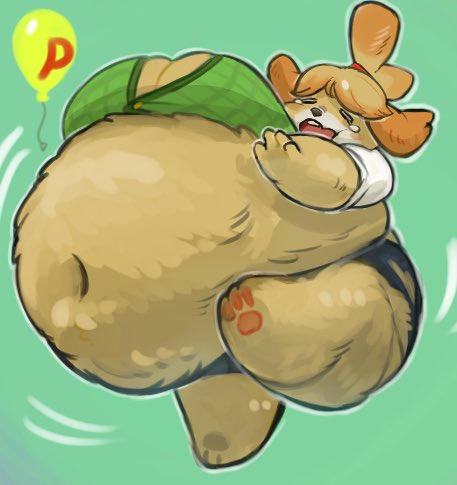 1girls animal_crossing big_breasts breasts female hoshino_kedama inflation isabelle_(animal_crossing) mario_(series) p-balloon super_mario_world