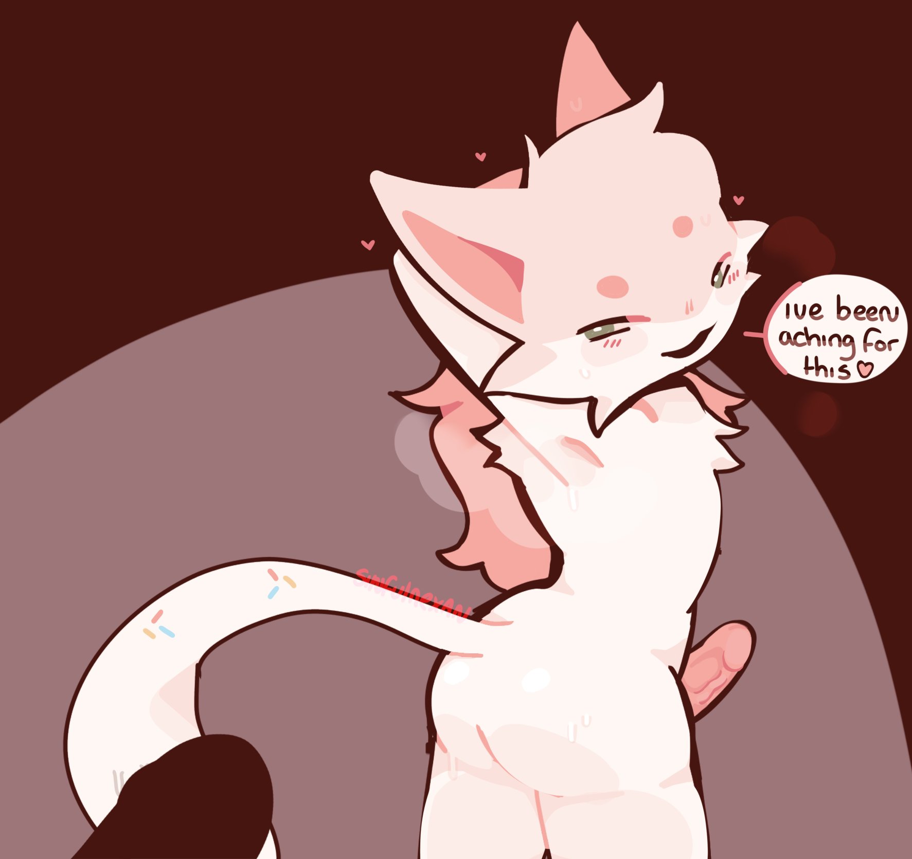 anthro, ass, dick, erection, feline, femboy, gay, geno genovese, gootraxian, hands behind head, kaiju paradise, looking at viewer, male, male only, naked, oc, original character, panting, penis, posing, raytraxian, roblox, roblox game, sinfulnexan, smiling at viewer, sprinklekit (kaiju paradise), viewed from behind