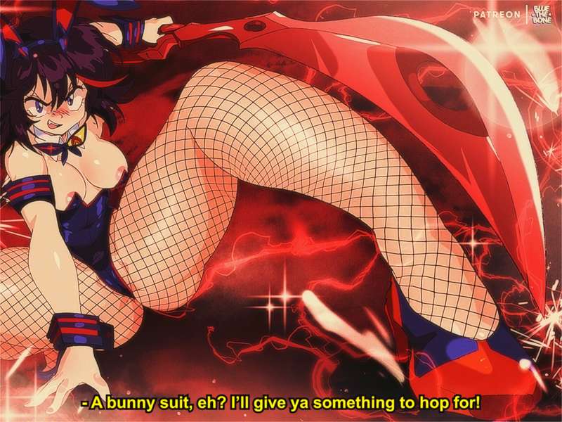 1girls areola_slip bluethebone bunnysuit fishnet_stockings kill_la_kill matoi_ryuuko retro_artstyle scissor_blade senketsu solo solo_female tagme tomboy visible_nipples