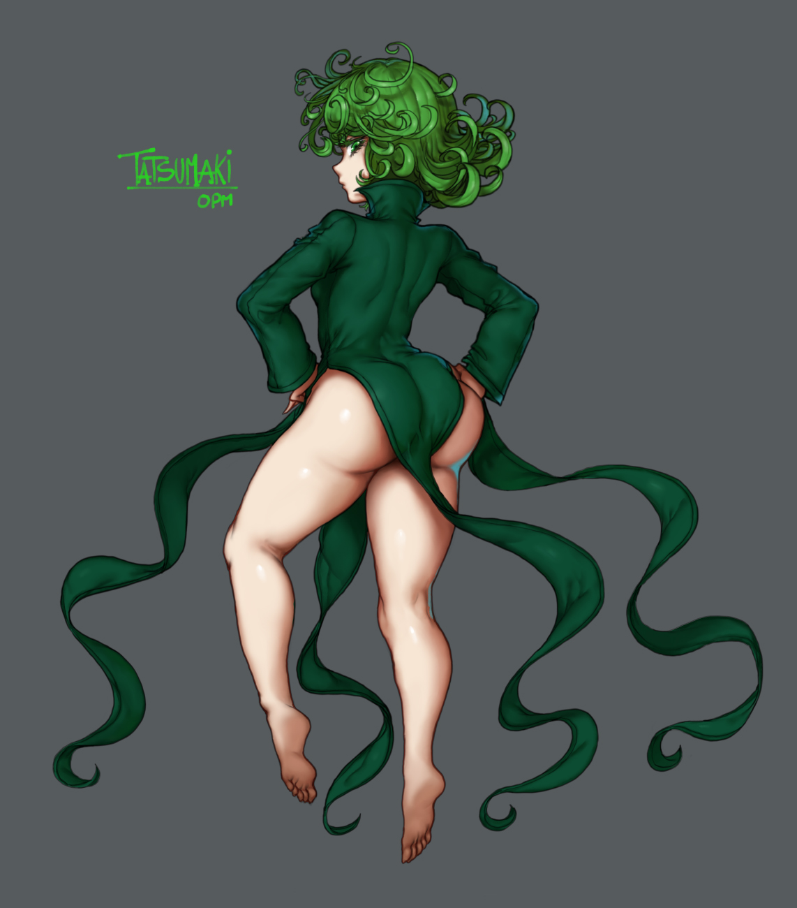 1girls, ass, female, female only, green eyes, green hair, green-haired female, one-punch man, solo, tagme, tatsumaki, thegoldensmurf, thick thighs, thighs
