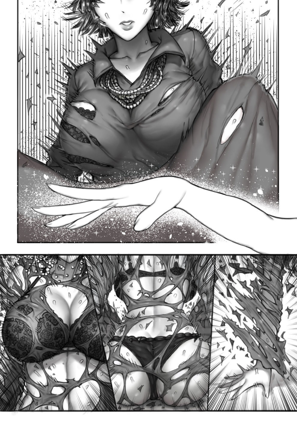 1girls, ass, assisted exposure, big ass, big breasts, black hair, bra, breasts, dress, exposed panties, female, female only, fubuki (one-punch man), one-punch man, panties, tagme, tatsumaki, tearing clothes, thegoldensmurf, thick thighs, thighhighs, torn clothes, torn dress, wardrobe malfunction, yuri