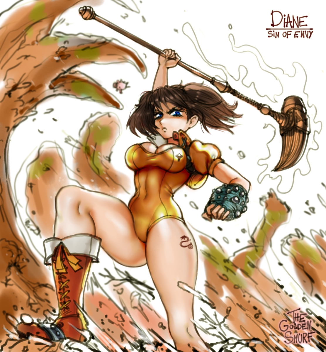 1girls, big breasts, breasts, brown hair, brown-haired female, color, diane (nanatsu no taizai), female, nanatsu no taizai, seven deadly sins, tagme, thegoldensmurf, thick thighs, twintails