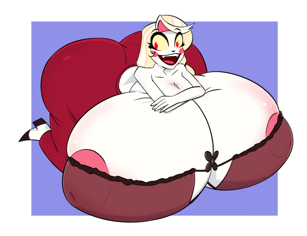 1girls, ass, ass expansion, assimpact, body transformation, breast expansion, breast growth, breast growth (enlargement), breasts, charlie morningstar (hazbin hotel), demon, demon girl, excessive size, fangs, female, figure transformation, hazbin hotel, hourglass figure, huge ass, huge breasts, massive ass, massive breasts, thick thighs, transformation
