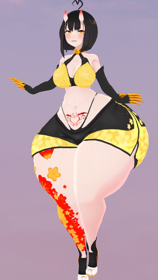 1girls big_breasts blush bra choker front_view huge_ass oni oni_horns pear-shaped_figure pear_shaped saavlewd short_shorts shorts snake snake_girl tattoo thick_thighs thong virtual_youtuber vtuber wide_hips