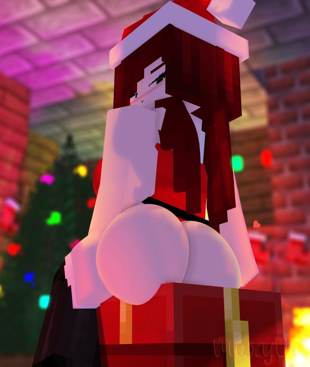 1girls 3d big_ass bisexual_(female) boots breasts christmas christmas_tree clothed_female female female_only fire_place gift_box green_eyes horny_female looking_at_another looking_at_viewer looking_back max_welsh_(maxyda) maxyda mine-imator minecraft no_panties ponytails red_hair santa_costume santa_hat smile solo solo_female stockings tagme