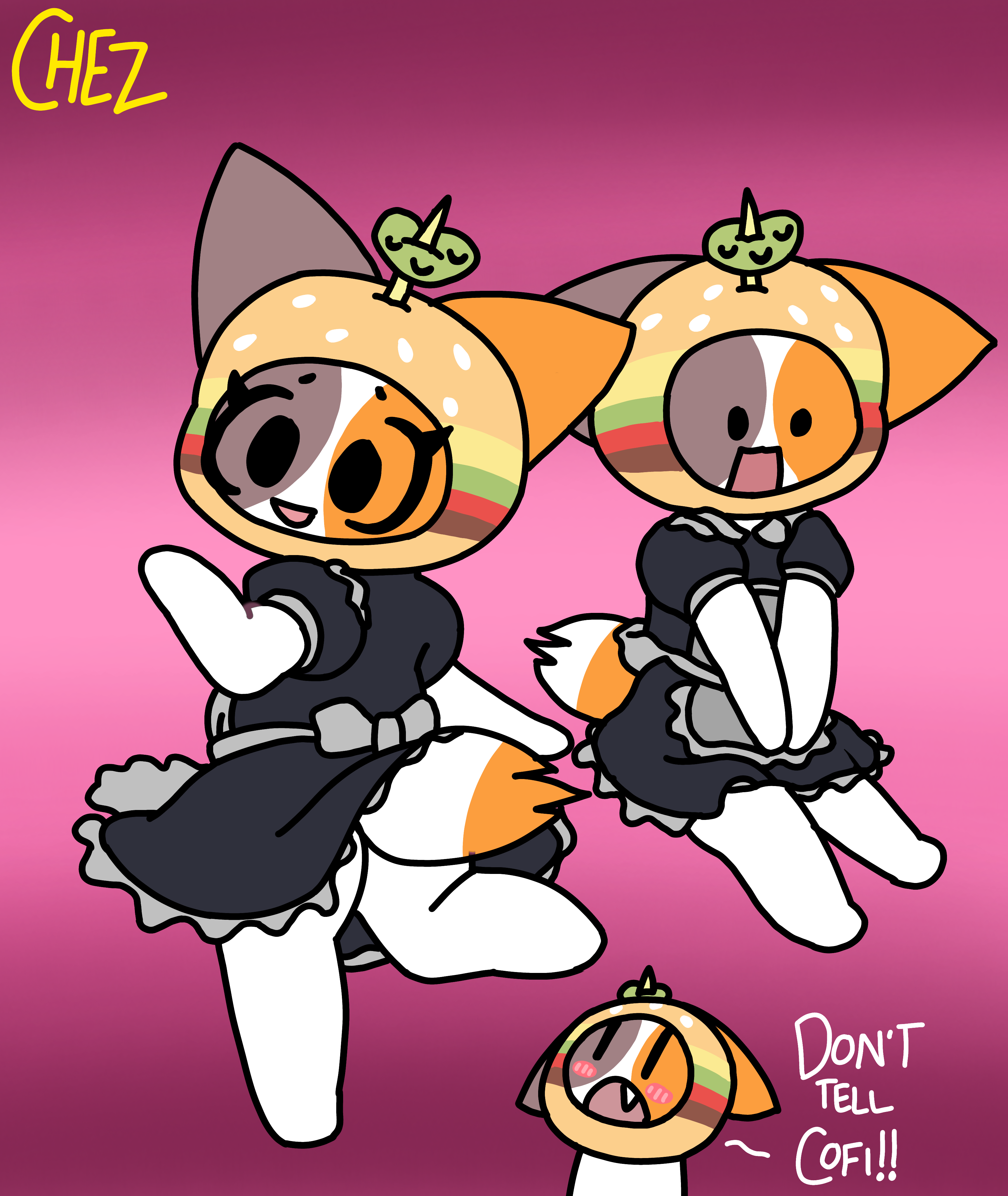 cheezborger (chikn nuggit), chez-arts, chikn nuggit, feline, female, female only, maid, maid uniform