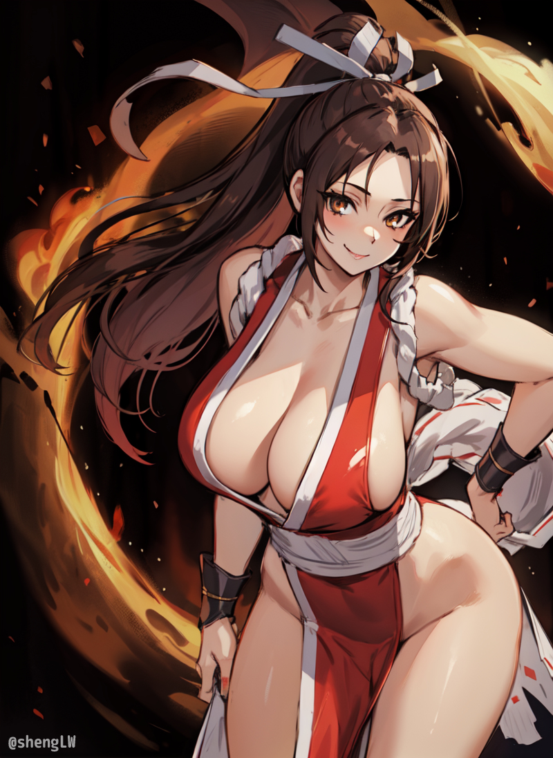 ai_generated big_breasts cleavage king_of_fighters mai_shiranui ponytail shenglw