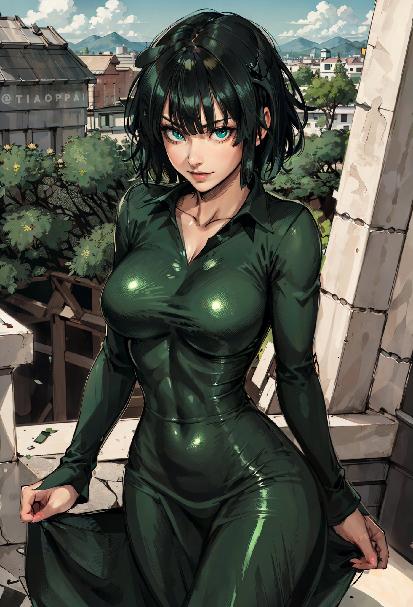 ai generated, big breasts, breasts, female, female focus, female only, fubuki (one-punch man), green hair, huge breasts, looking at viewer, one-punch man, see-through, see-through clothing, short hair, solo female, solo focus, stable diffusion, tiaoppai, translucent, translucent clothing, transparent clothing, voluptuous, voluptuous female