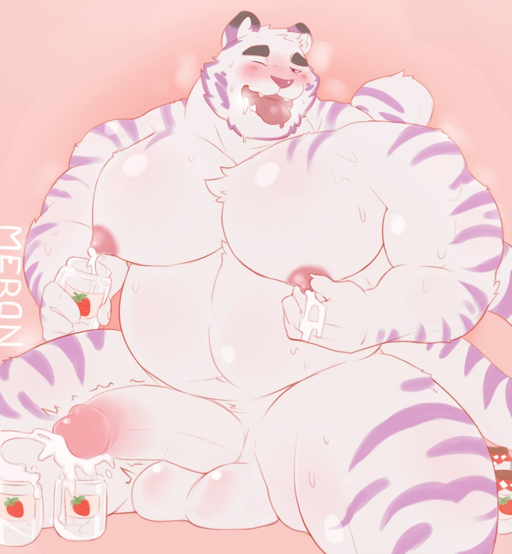 anthro balls bara bara_tits big_balls big_pecs big_penis blush boner cum erection felid feline furry lactation male male_lactation male_only merong musk nude one_eye_closed orgasm overweight penis solo solo_male spread_legs sweaty tiger tongue_out white_fur