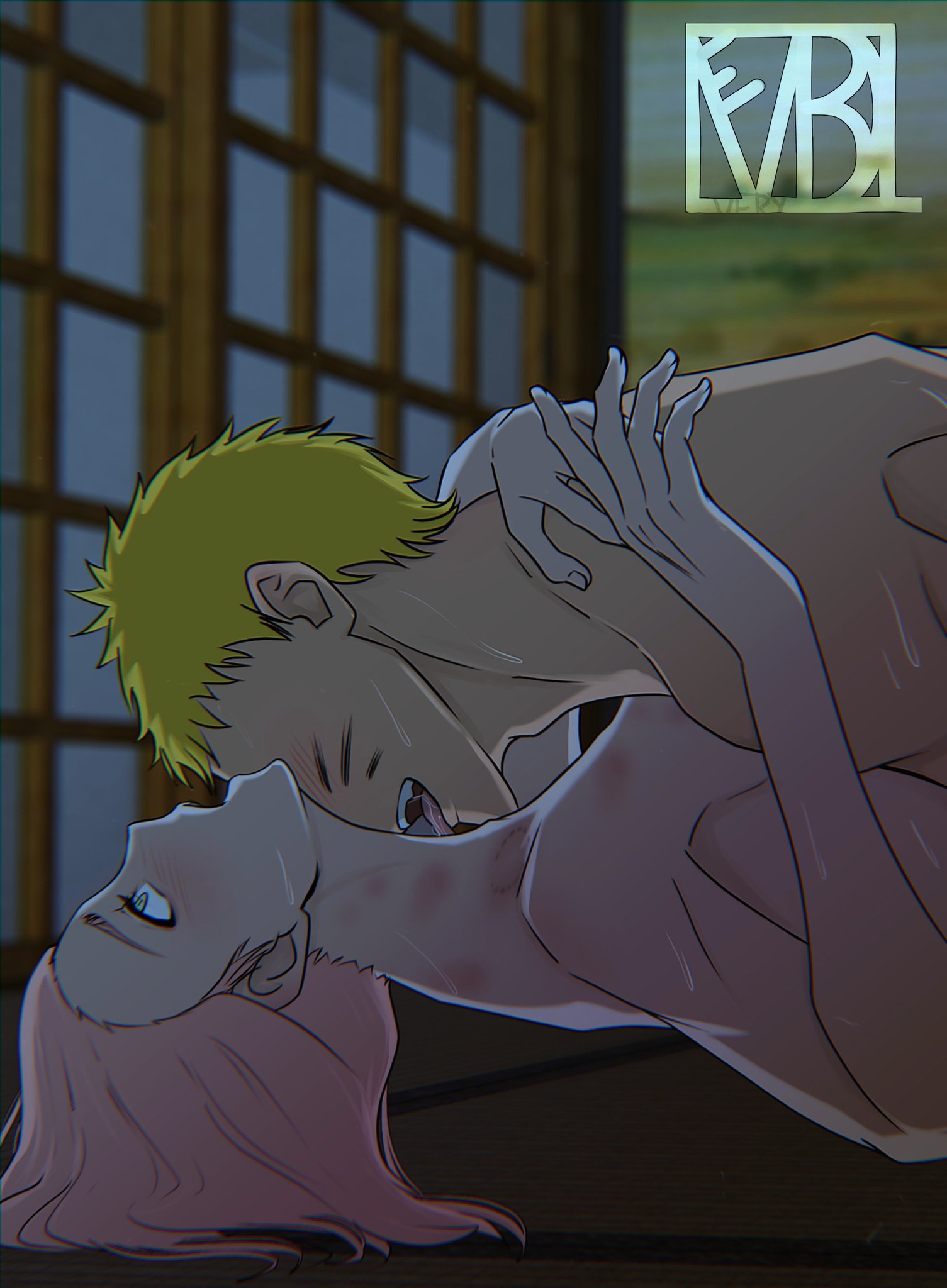 1boy 1girls blonde_hair blush bodily_fluids boruto:_naruto_next_generations breast_press breasts climax climax_female dark dark_room embrace eyeless female hickey hickey_marks implied_penetration indoors larger_male licking licking_body licking_neck licking_partner lying_down lying_on_back lying_on_person male male/female missionary missionary_position moaning naked naruto naruto_(series) night orgasm orgasm_face pink_hair pleasure_face romantic romantic_couple sakura_haruno sex short_hair sideboob size_difference smaller_female straight sweat upper_body uzumaki_naruto veryblazedreamland