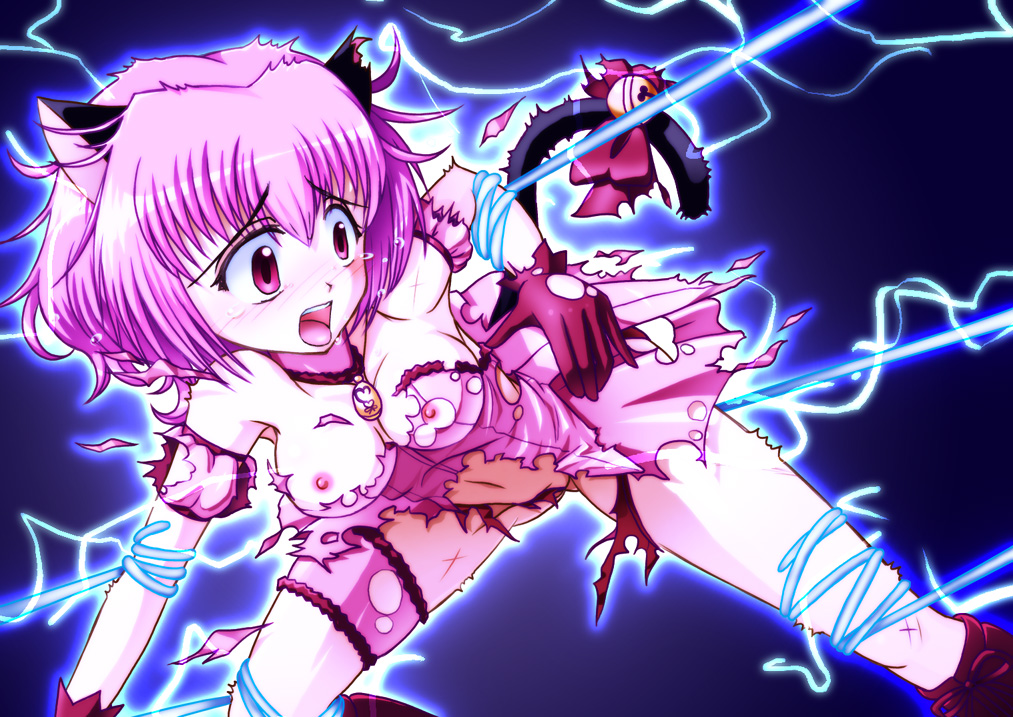 animal_ear artist_request attacked bare_shoulders blush bound breasts defeated defeated_heroine electricity electrostimulation exposed_belly exposed_breasts female firm_breasts heroine_in_trouble ichigo_momomiya imminent_defeat imminent_electrocution imminent_electrostimulation injury large_breasts magic_rope medium_breasts navel nipple_slip nipples restrained ripped_clothing ripped_dress ripped_skirt rope round_breasts scratches small_areola small_nipples tail tear tearing_up tears tied tokyo_mew_mew torn_clothes torn_dress torn_skirt wakipai worried worried_expression worried_look