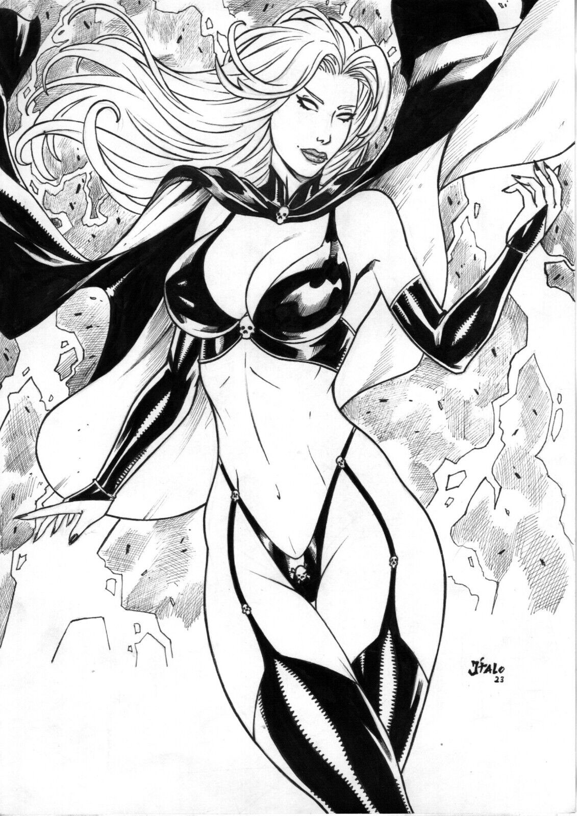 1girls artist_request black_bridal_gauntlets bridal_gauntlets chaos_comics coffin_comics curvy_body curvy_figure death_(personification) ed_benes_studio female_only goddess grim_reaper hi_res huge_breasts lady_death long_hair mound_of_venus no_pupils queen_of_the_dead soles solo_focus voluptuous voluptuous_female white_eyebrows white_eyes white_hair white_sclera white_skin