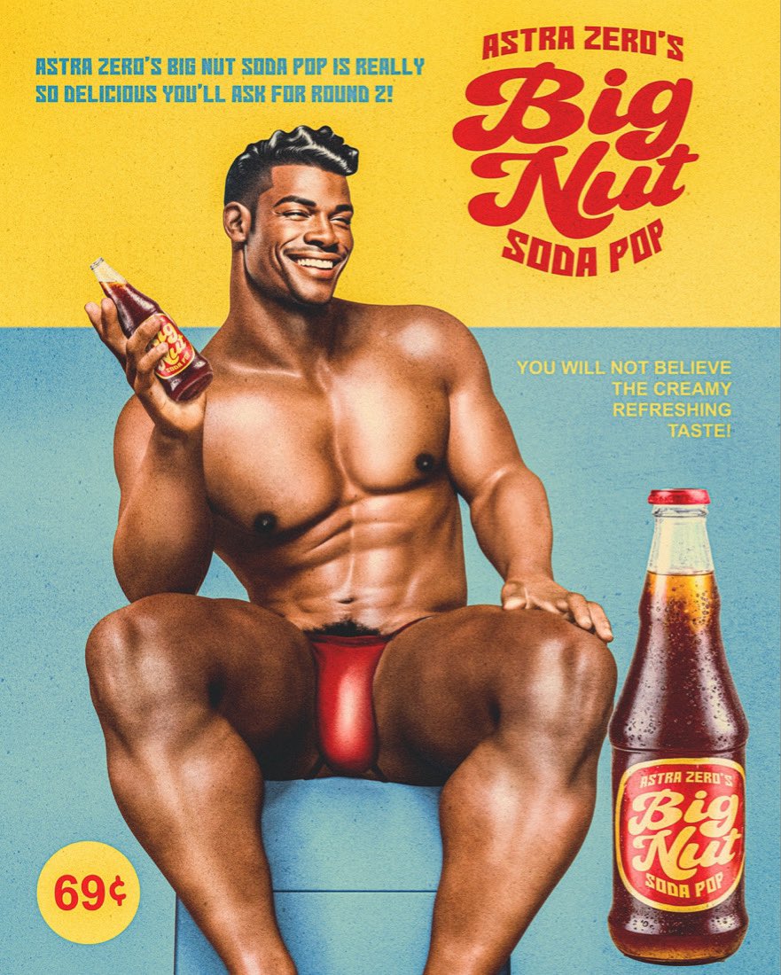 1boy abs advertisement african african_male astra_zero biceps big_bulge bulge dark-skinned_male dark_skin english_text huge_bulge looking_away male male_only melanin muscles muscular muscular_male pecs retro shirtless_male smiling smooth_chest smooth_skin solo thick_thighs thong underwear underwear_only