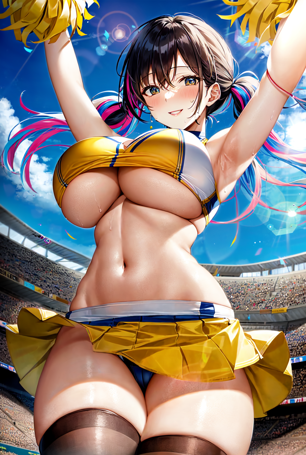1girls, ai generated, breasts, cheerleader, cheerleader uniform, curvaceous, curvy body, curvy figure, female, female focus, huge breasts, solo female, solo focus, stable diffusion, underboob