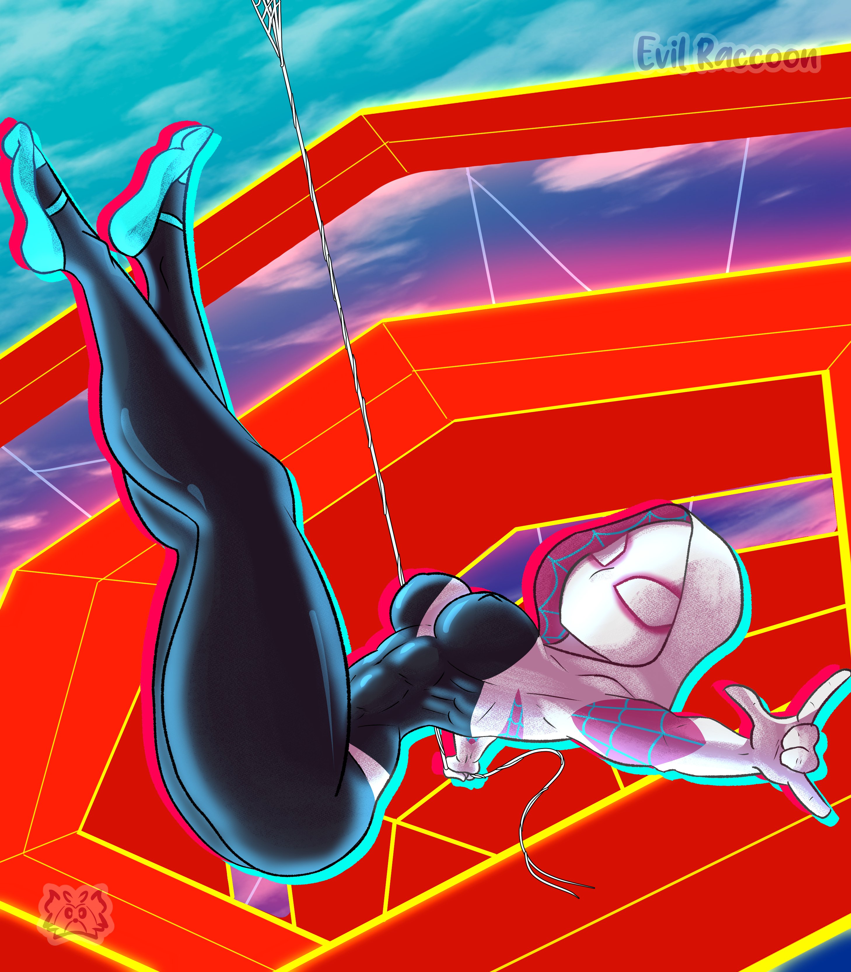 1girls, abs, ass, big ass, evil raccoon, female, female only, gwen stacy, marvel, marvel comics, mask, muscular, solo, spider-gwen, thick ass, thick thighs, thin female, tight clothing