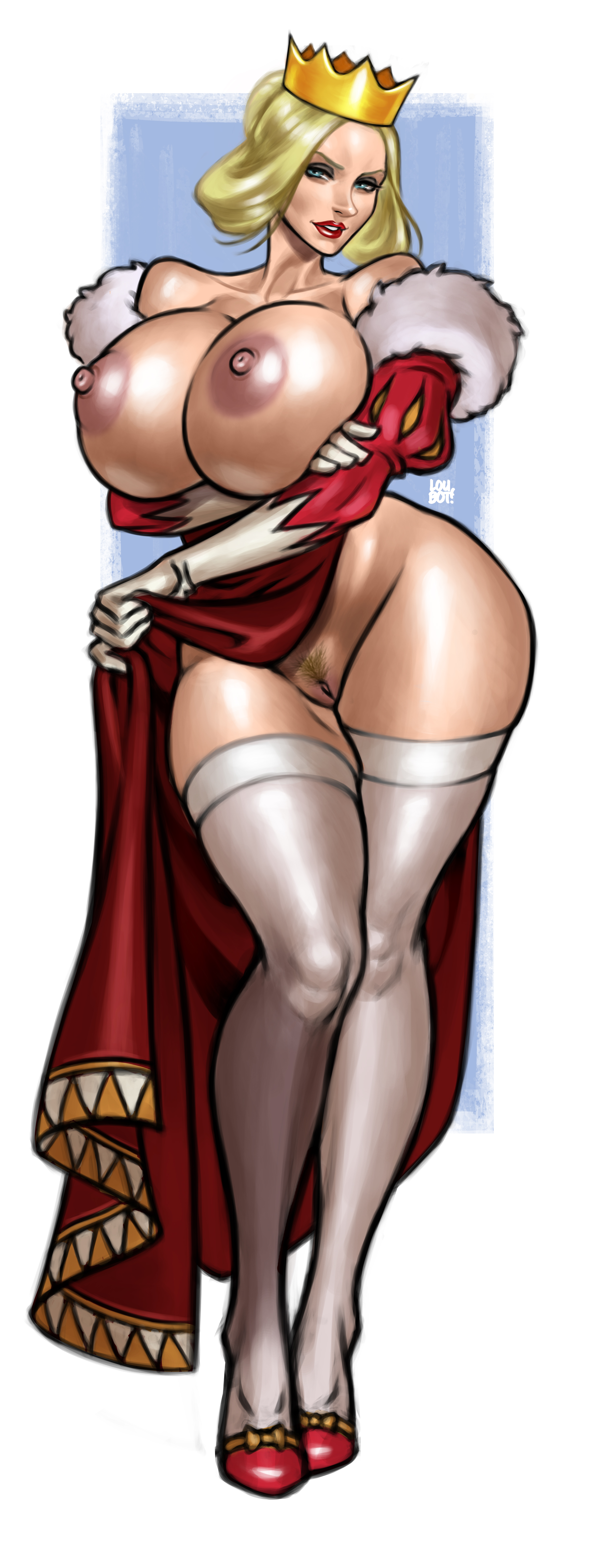 1girls, absurd res, big breasts, blonde hair, breasts, crown, curvy, curvy body, curvy figure, erect nipples, female, female only, hi res, high heels, huge breasts, loubotix, mature female, milf, nipple bulge, nipples, ousama ranking, pink nipples, pubic hair, pussy, queen, queen hilling, solo, solo female, solo focus, stockings, voluptuous, voluptuous female