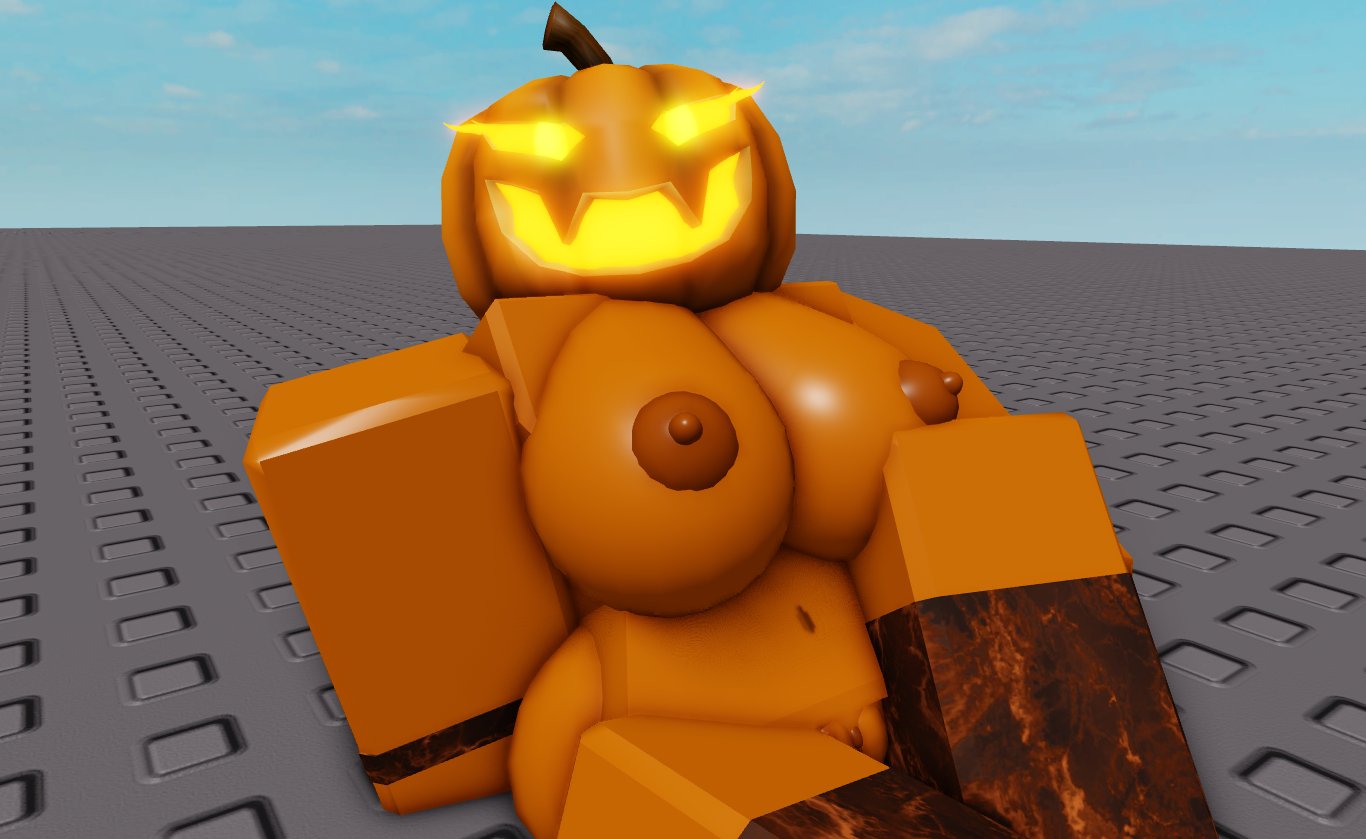 1girls 3d lampshaderr34 nude pumpkin pumpkin_head roblox robloxian sitting tagme