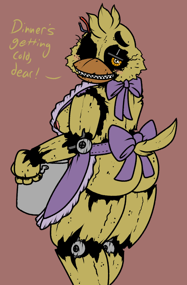 apron artist_parody ass blush bottomless breasts five_nights_at_freddy's five_nights_at_freddy's_4 nightmare_chica nightmare_chica_(fnaf) nipples sideboob snaxattacks