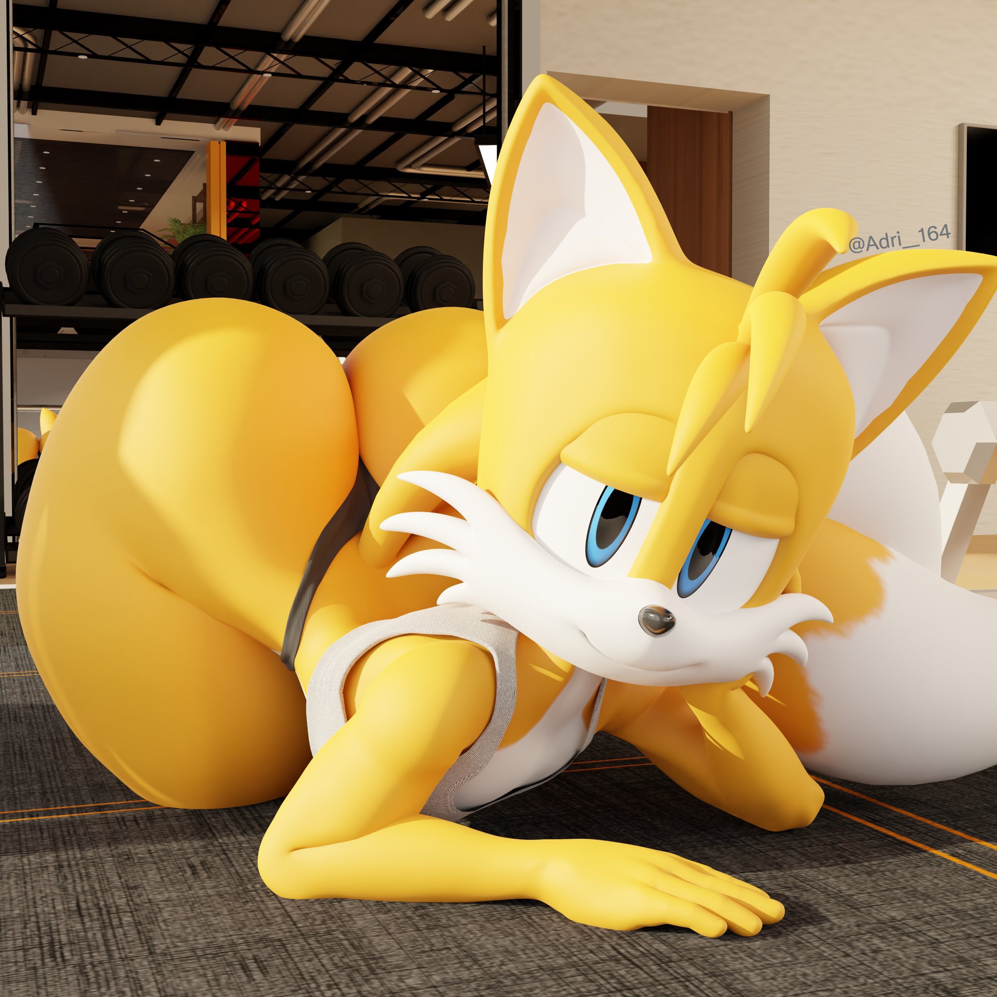 1boy, 3d, 3d (artwork), adri164, ass, big ass, big butt, blue eyes, fat, fat ass, femboy, feminine tails, fox, fox ears, fur, large ass, looking at viewer, male, male only, orange body, orange fur, orange hair, orange skin, solo, solo focus, solo male, sonic (series), sonic the hedgehog (series), tails, tails the fox, thick ass, thick thighs, thighs, thong, wide hips