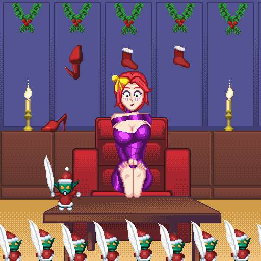 alice bondage candles christmas christmas_decorations christmas_ornaments cocooned completely_naked completely_naked_female completely_nude completely_nude_female couch elves feathers feet female green_eyes high_heels jayakun looking_down naked naked_female nude nude_female pixel_art pixelated red_couch red_hair short_hair sprite_art table tagme tickle_fetish tomboy wrapped wrapped_up