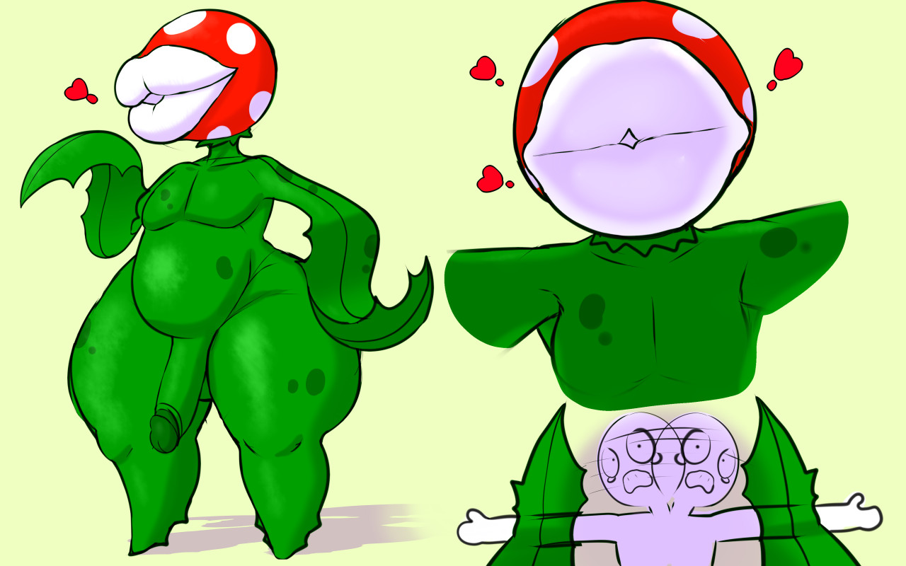 2boys, anthro, ass, babyhunt4, big ass, big butt, big lips, big lips no eyes, big penis, femboy, gay, imminent kiss, male, mario (series), nintendo, penis, piranha plant, plant, plant humanoid, plantie, struggling, tagme