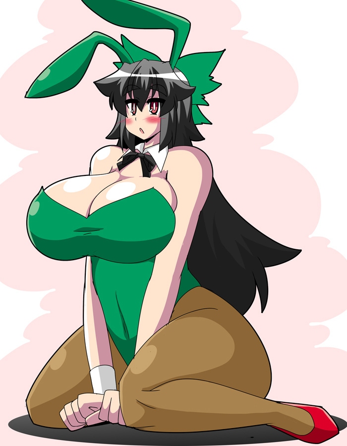 akasode_(tyaramu) blush bunny_ears bunnysuit cleavage huge_breasts looking_at_viewer reiuji_utsuho touhou