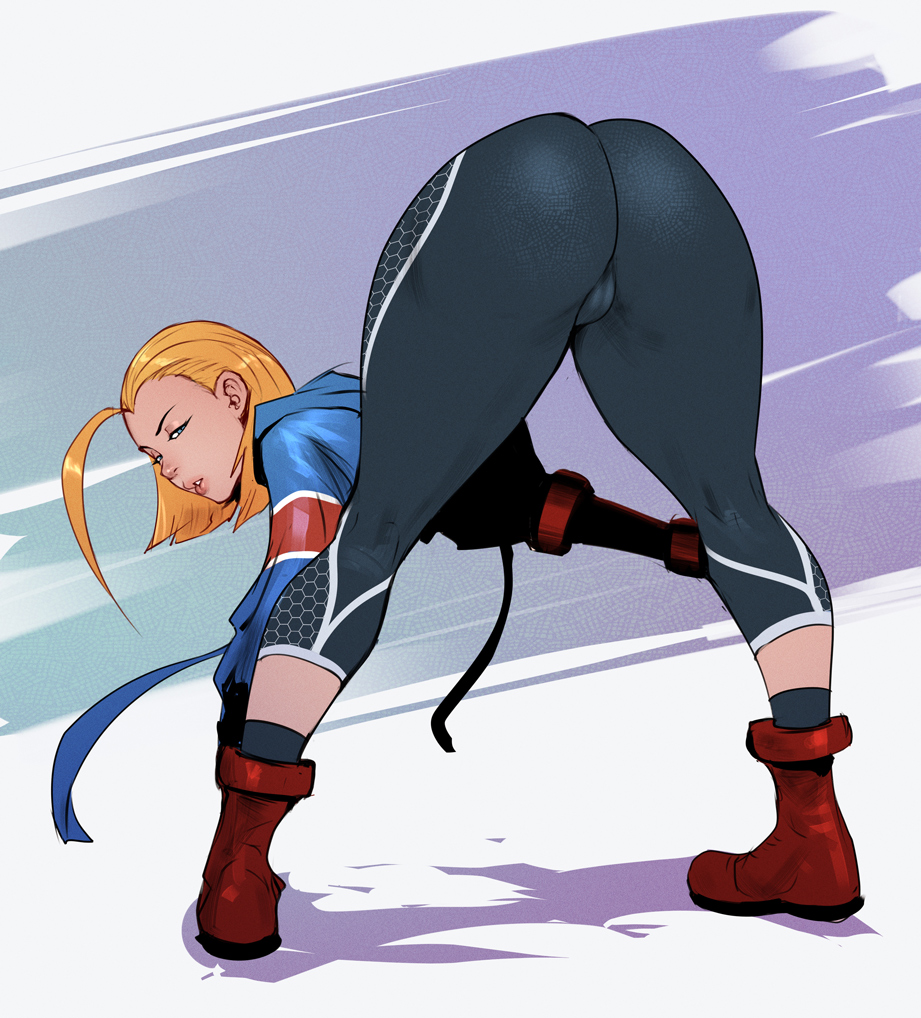1girls, ass, bent over, blonde hair, cameltoe, cammy white, capcom, clothed, female, female only, from behind, fully clothed, izra, pussy, solo, standing, street fighter, street fighter 6