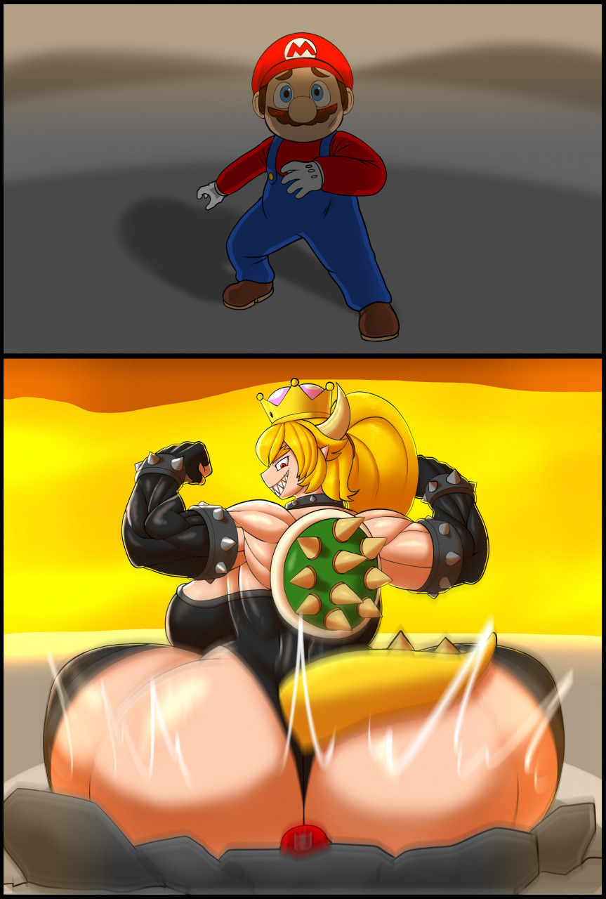 1boy, 1girls, ass, babyhunt4, big ass, bowsette, breasts, butt crush, facesitting, female, male, mario, mario (series), new super mario bros. u deluxe, nintendo, super mario bros., tagme