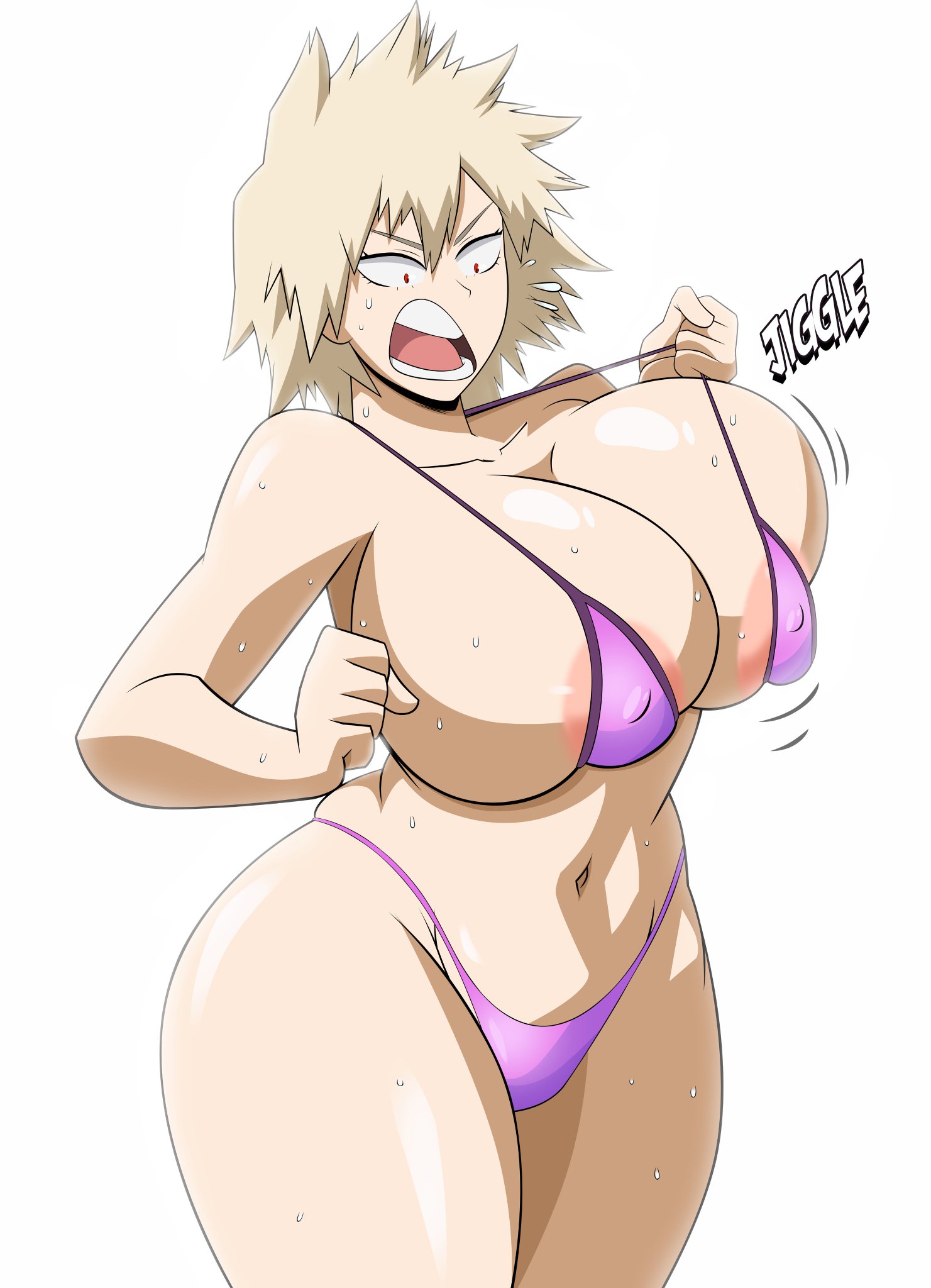 2023, about to burst, adult swim, angry, barely contained, barely contained ass, barely contained breasts, barely fits, bikini, blonde hair, breasts, breasts too big, bursting breasts, female, grimphantom, huge breasts, imminent wardrobe malfunction, inconvenient boobs, inconvenient breasts, jiggling breasts, large breasts, looking at own breasts, looking down, looking down at breasts, looking down at self, micro bikini, milf, mitsuki bakugou, mom, mother, my hero academia, nipple outline, original, outside, pink nipples, pornography, simple background, skimpy, straining clothing, struggling to fit, sweatdrop, tagme, thick thighs, tight bikini, tight fit, tight swimsuit, tight swimwear, too tight, toonami, undersized clothes, undersized clothing, wardrobe malfunction, wide hips