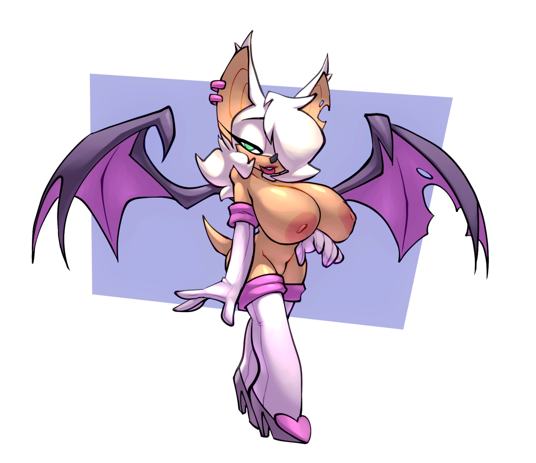 anthro, bat, big breasts, bigdad, breasts, ear ring, earring, earrings, female, hair, large areolae, large ears, membrane (anatomy), membranous wings, nipples, nude, piercing, piercings, rouge the bat, sonic (series), wings