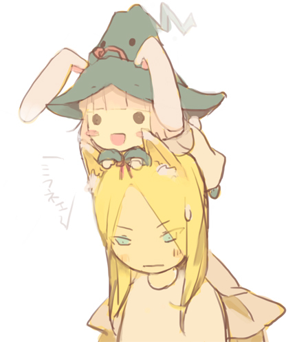 angela_leon animal_ear blonde_hair blue_eyes bunny_ear fox_ear hat lowres mifune pink_hair soul_eater witch_hat