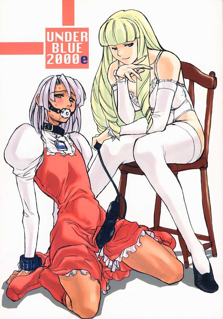 1boy 1girls 2000 axz ball_gag blonde_hair blush bondage breasts bustier chair collar corset cover cover_page crossdressing cuffs dark_skin doujin_cover dress drill_hair female femdom gag gagged gundam high_heels hiroe_rei human kihel_heim kneeling legs lingerie long_hair long_legs loran_cehack male pale-skinned_female pale_skin penis_ornament restraints saliva silver_hair sitting sochie_heim_(cosplay) stockings sweat thighhighs thighs turn_a_gundam underwear underwear_only white_ball_gag white_hair white_legwear