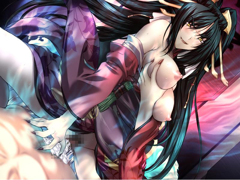 alice_soft assertive bangs bare_shoulders black_hair blush breast_grab breasts censored chest choukou_(alicesoft) choukou_sennin_haruka clothed_sex clothes colorful cowgirl_position cum cum_inside dutch_angle eye_contact femdom fingernails floral_print game_cg gradient hair hair_ornament happy_sex headdress japanese_clothes kikyou-dayu kimono large_breasts lipstick long_fingernails long_hair long_nails looking_at_another looking_at_viewer lying mosaic nail_polish naughty_face nipples no_bra no_panties off_shoulder on_back onigirikun overflow parted_bangs penis pov pov_eye_contact pubic_hair puffy_nipples pussy self_fondle sex smile source_request spread_legs straddle sweat very_long_hair yellow_eyes