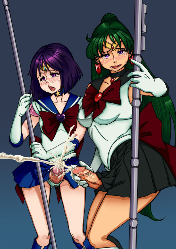 2futas big_penis bishoujo_senshi_sailor_moon breasts clothed clothed_masturbation clothing crying cum duo ejaculation elbow_gloves erection futa_only futanari futanari_transformation gloves hotaru_tomoe human light-skinned_futanari light_skin long_hair masturbation mostly_clothed neone-x orgasm panties penis purple_eyes rolling_eyes sailor_pluto sailor_saturn setsuna_meiou skirt small_breasts snot staff standing surprised tears tears_of_pleasure tongue uncensored