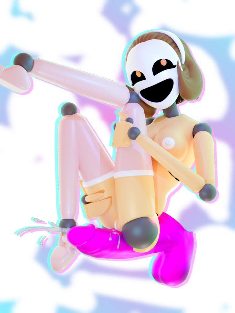 3d 3d_(artwork) blender blender_(software) blender_cycles breasts brown_hair cum cum_on_penis dick eyes_up female female_only five_nights_at_freddy's five_nights_at_freddy's:_sister_location headband hi_res holding_legs humanoid_robot legs_up looking_up m0nk3y mask minireena nipples orange_eyes penis pussy robot robot_girl shoes socks squirting