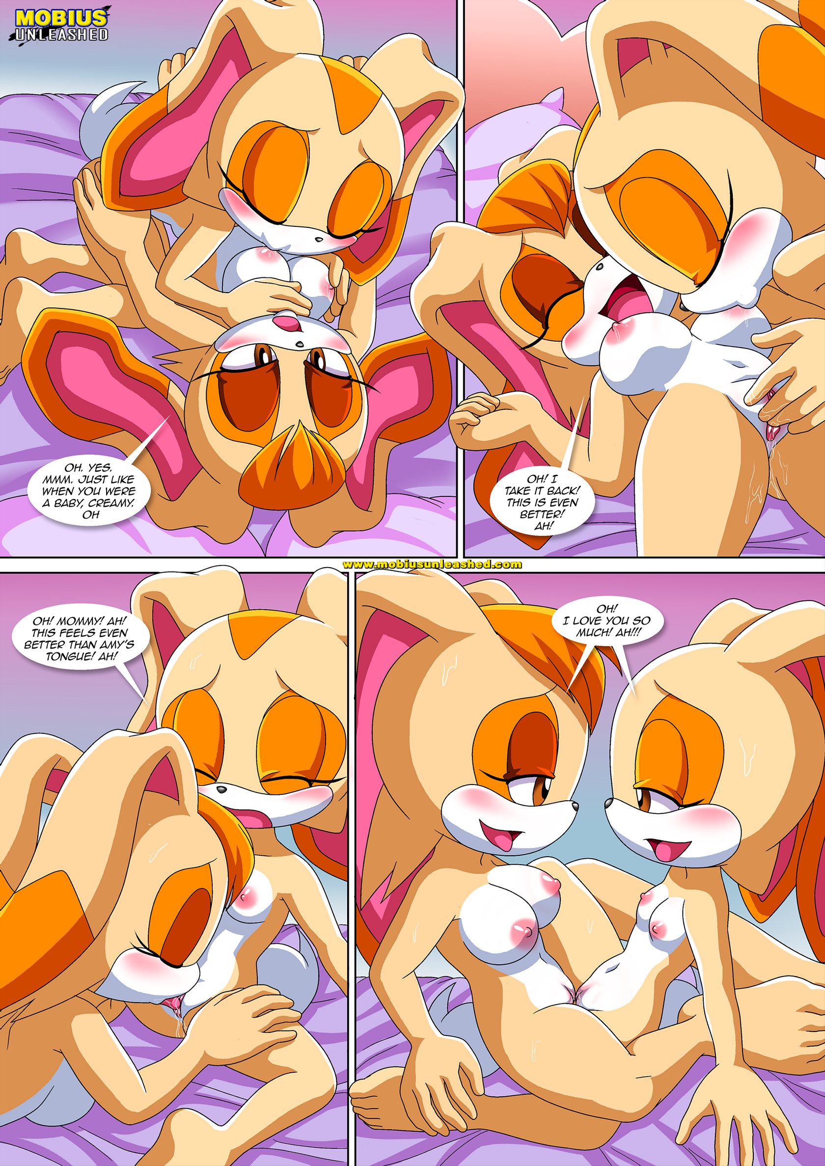 age difference, anthro, bbmbbf, comic, cream the rabbit, cunnilingus, female, incest, mobius unleashed, mother and child, mother and daughter, palcomix, scissoring, sega, sonic (series), sonic the hedgehog (series), the mayhem of the kinky virus 3 (comic), vanilla the rabbit, yuri