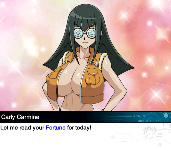 black_hair breasts carly_nagisa cleavage coke-bottle_glasses english_text gigantic_breasts glasses huge_breasts huge_nipples jacket large_breasts looking_at_viewer naked_jacket nipples non-web_source puffy_nipples rochestedorm sparkle_background tagme yu-gi-oh! yu-gi-oh!_5d's yu-gi-oh!_duel_links