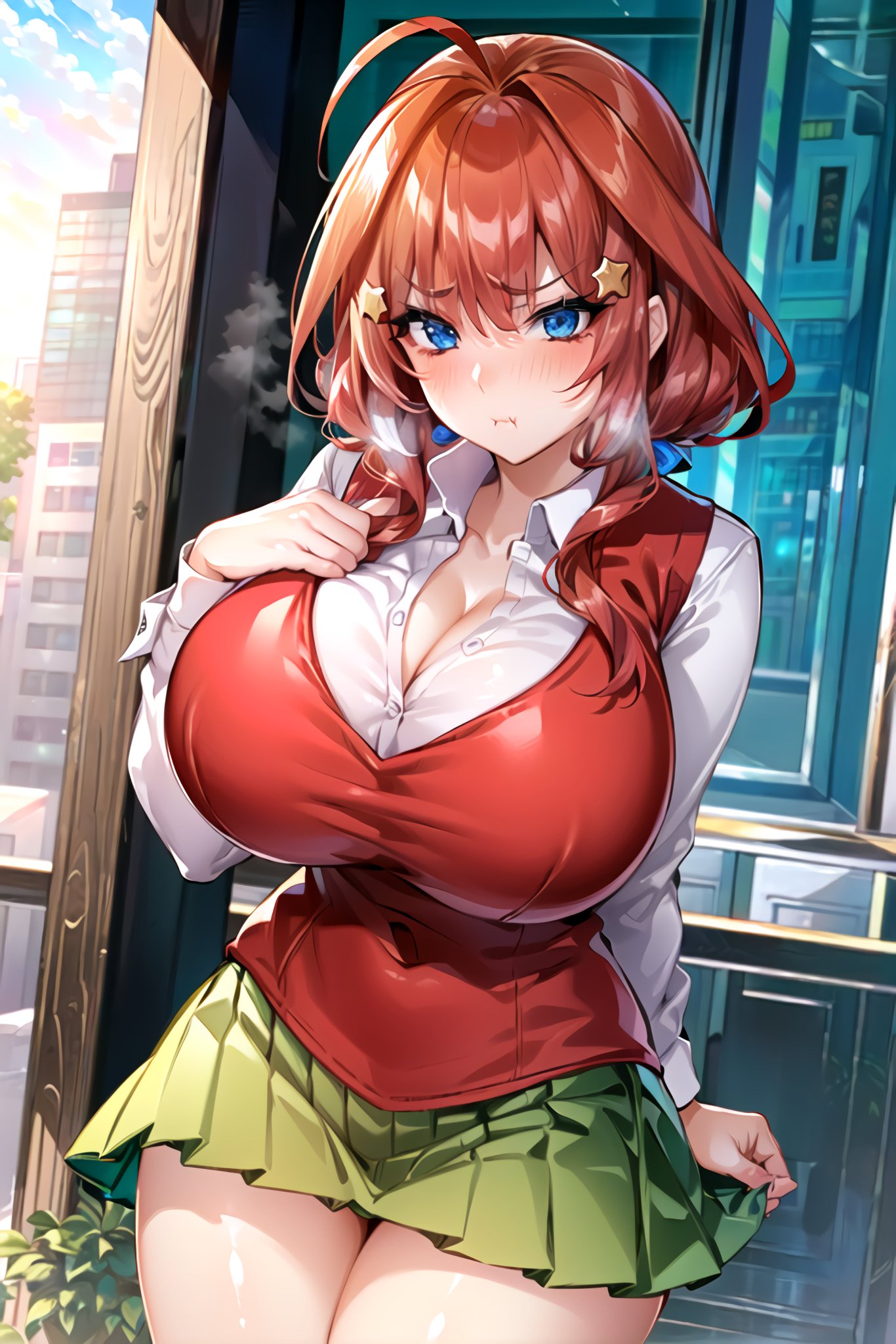 1girls, ai generated, breasts, female, female focus, female only, go-toubun no hanayome, huge breasts, long hair, looking at viewer, nakano itsuki, solo female, stable diffusion