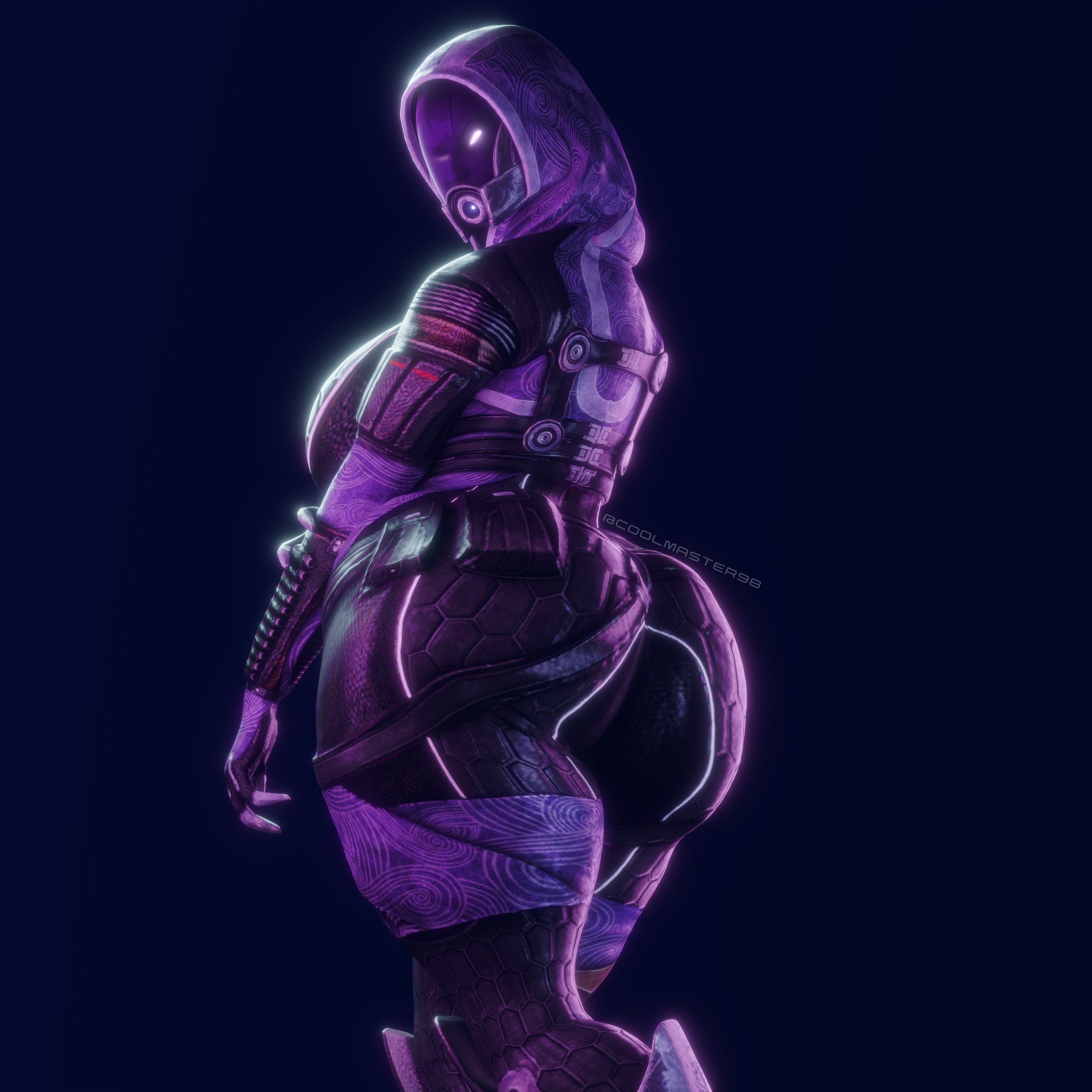 1girls, 3d, alien, alien girl, ass, bioware, bodysuit, coolmaster98, dark background, fat ass, fat butt, female, female only, fully clothed, looking at viewer, looking back, masked, mass effect, quarian, solo, tali'zorah nar rayya