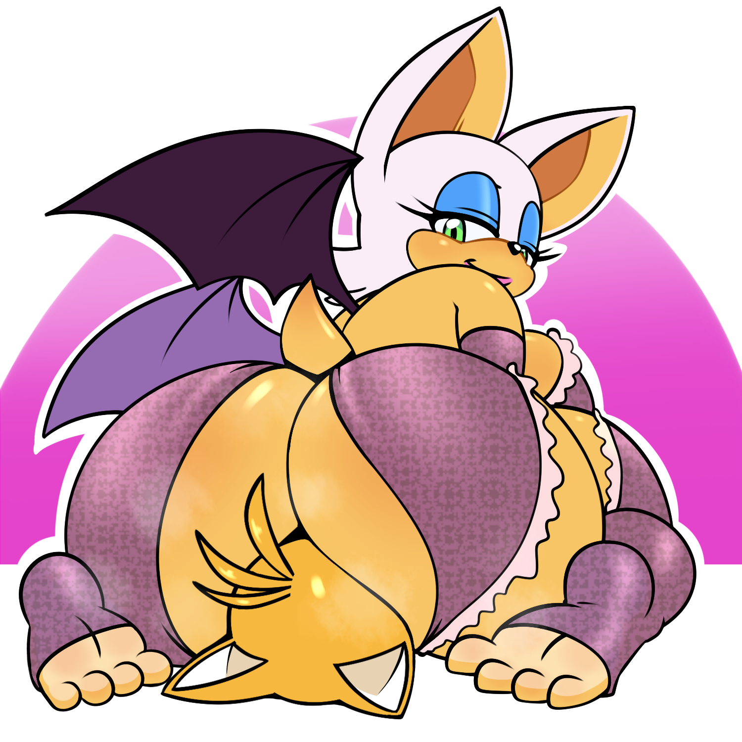 1boy, 1girls, 4 toes, age difference, anthro, armwear, ass, bat, bat wings, bedroom eyes, big ass, big breasts, blue eyeshadow, breasts, canid, canine, clothing, death by snu snu, duo, elbow gloves, eyelashes, eyeshadow, facesitting, feet, female, fox, fur, furry, gloves, green eyes, handwear, hi res, huge ass, hyoumaru, legwear, lidded eyes, lingerie, looking back, makeup, male, male/female, mammal, membrane (anatomy), membranous wings, narrowed eyes, older female, older female and younger male, orange body, orange fur, rouge the bat, seductive, sega, side boob, simple background, sitting on another, smile, smiling at partner, sonic (series), sonic the hedgehog (series), tail, tails, tails the fox, thigh highs, toes, white background, white body, white fur, wings, younger male