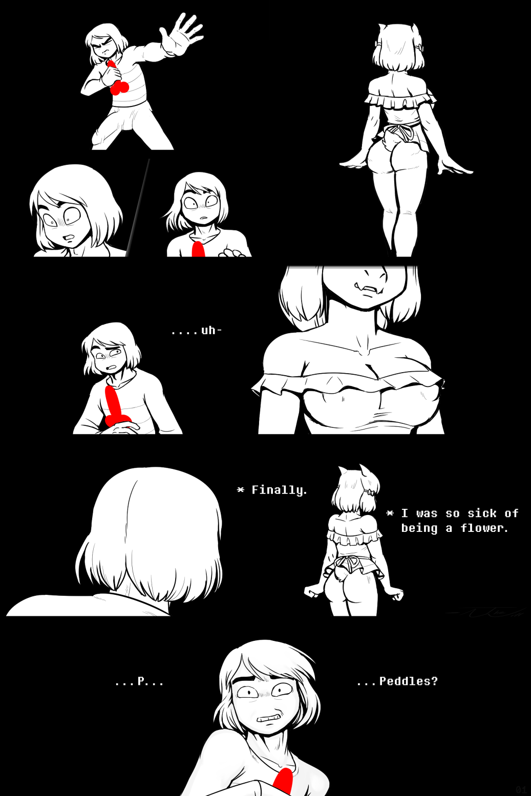 1boy 1girls 5_fingers alternate_universe anthro asriel_dreemurr ass big_penis black_and_white boss_monster bottomless bovid bow_accessory breasts bulge caprine closed_eyes clothed clothing comic comic_page dialogue dress duo english_text female female_asriel frisk_(undertale) frisky_(under(her)tail) furry goat hi_res hourglass_figure huge_cock human looking_away male mammal monster monster_girl nipple_bulge nipples_visible_through_clothing obscured_face partially_clothed penis_under_clothes phallic rule_63 short_dress tagme tail text thewill under(her)tail undertale undertale_(series)