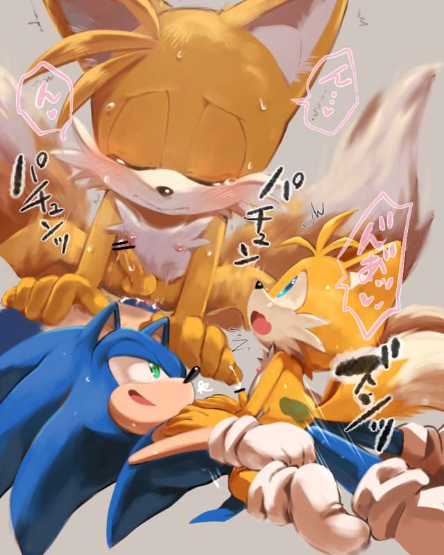 2boys, anthro, exposed torso, footwear, gay, handwear, male, male only, male penetrated, penetration, sega, sonic (series), sonic the hedgehog, sonic the hedgehog (series), tails, tails the fox