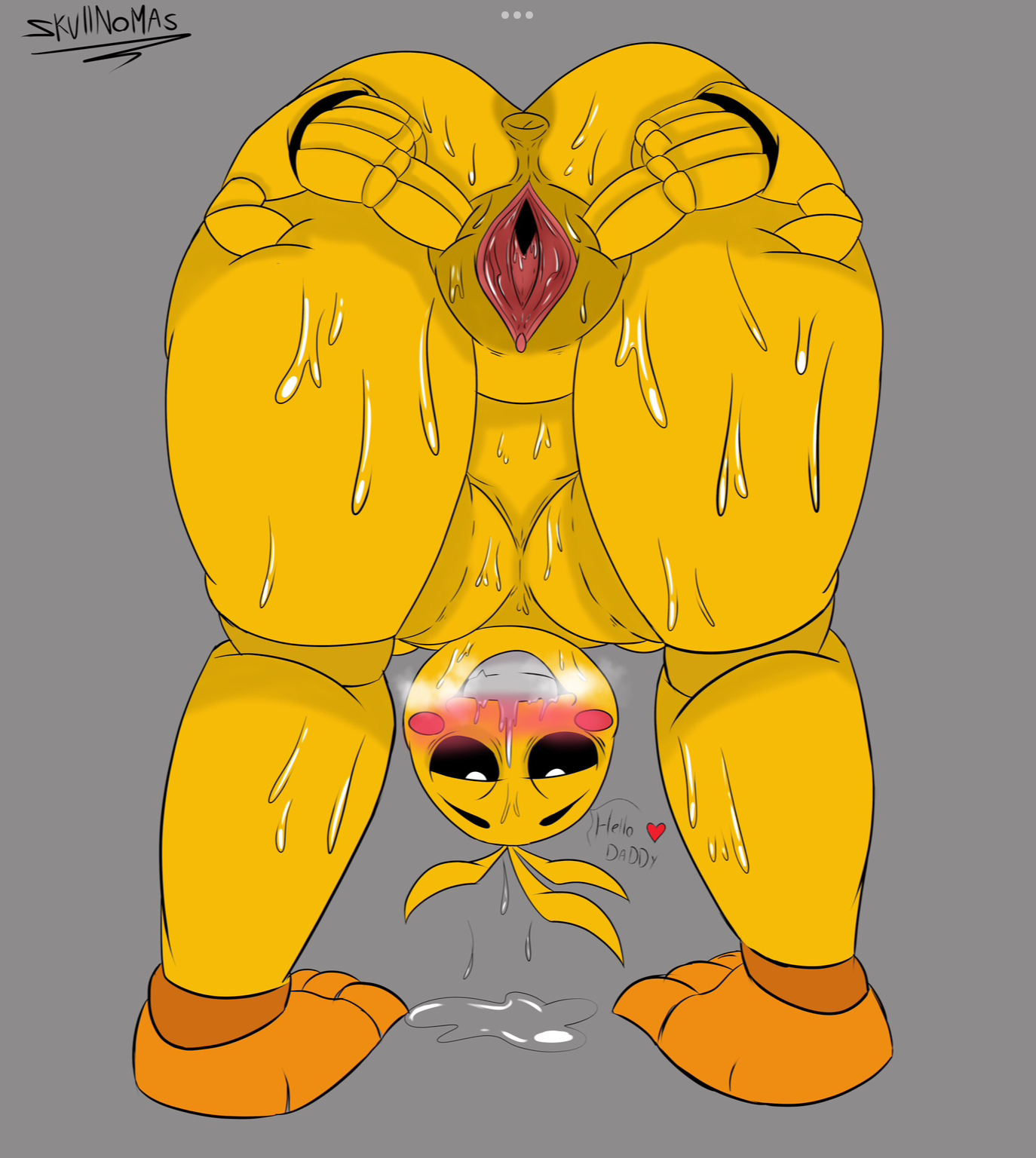 animatronic, chicken, drooling, female, five nights at freddy's, pussy, robot, skullnomas, solo, spread pussy, sweaty, toy chica (fnaf)