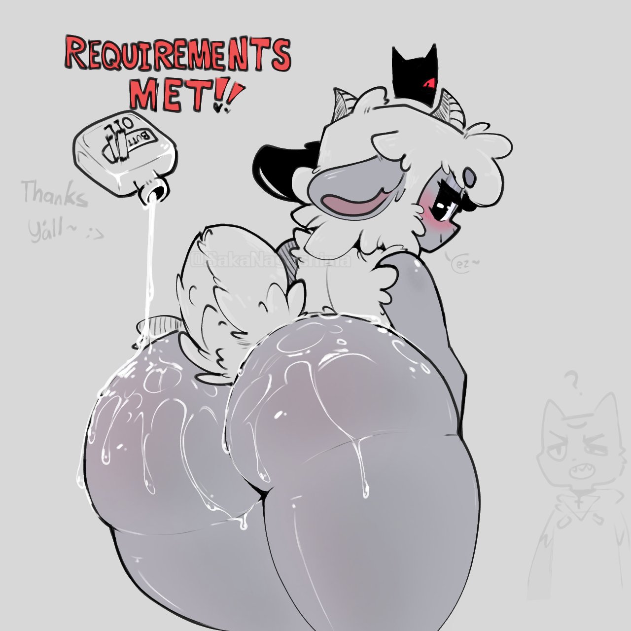 2boys, anthro, ass, big ass, big butt, cult of the lamb, femboy, furry, lamb (cult of the lamb), looking at viewer, lube, male, narinder, sakanagashima