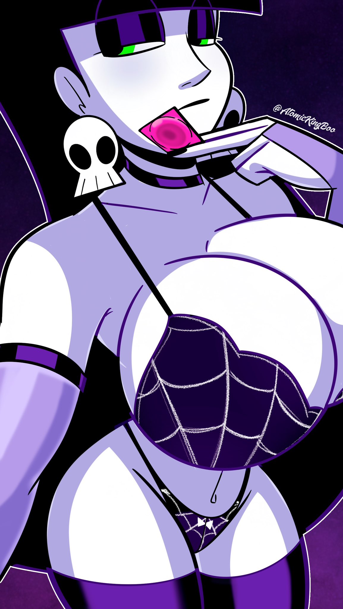 2023, atomickingboo, black hair, breasts, condom, female, goth, goth girl, lindel dollice quilten, lingerie, looking at viewer, nude, oc, original, original character, seductive, seductive look, tagme, the besties (atomickingboo), white skin