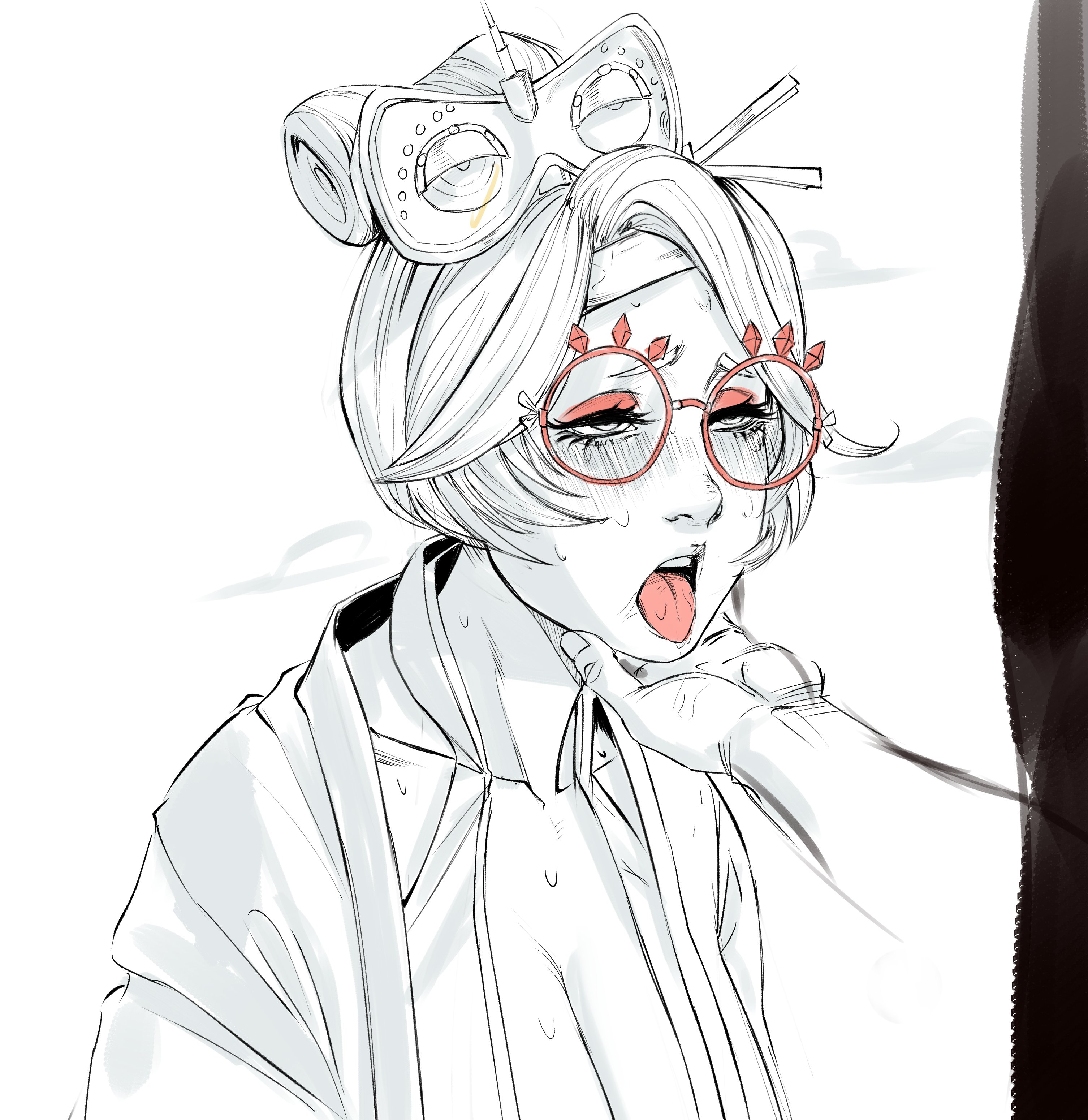 breasts, breath of the wild, female, franicman, grabbing, male, purah, purah (tears of the kingdom), sweat, tears of the kingdom, the legend of zelda, tongue, tongue out, unseen male face
