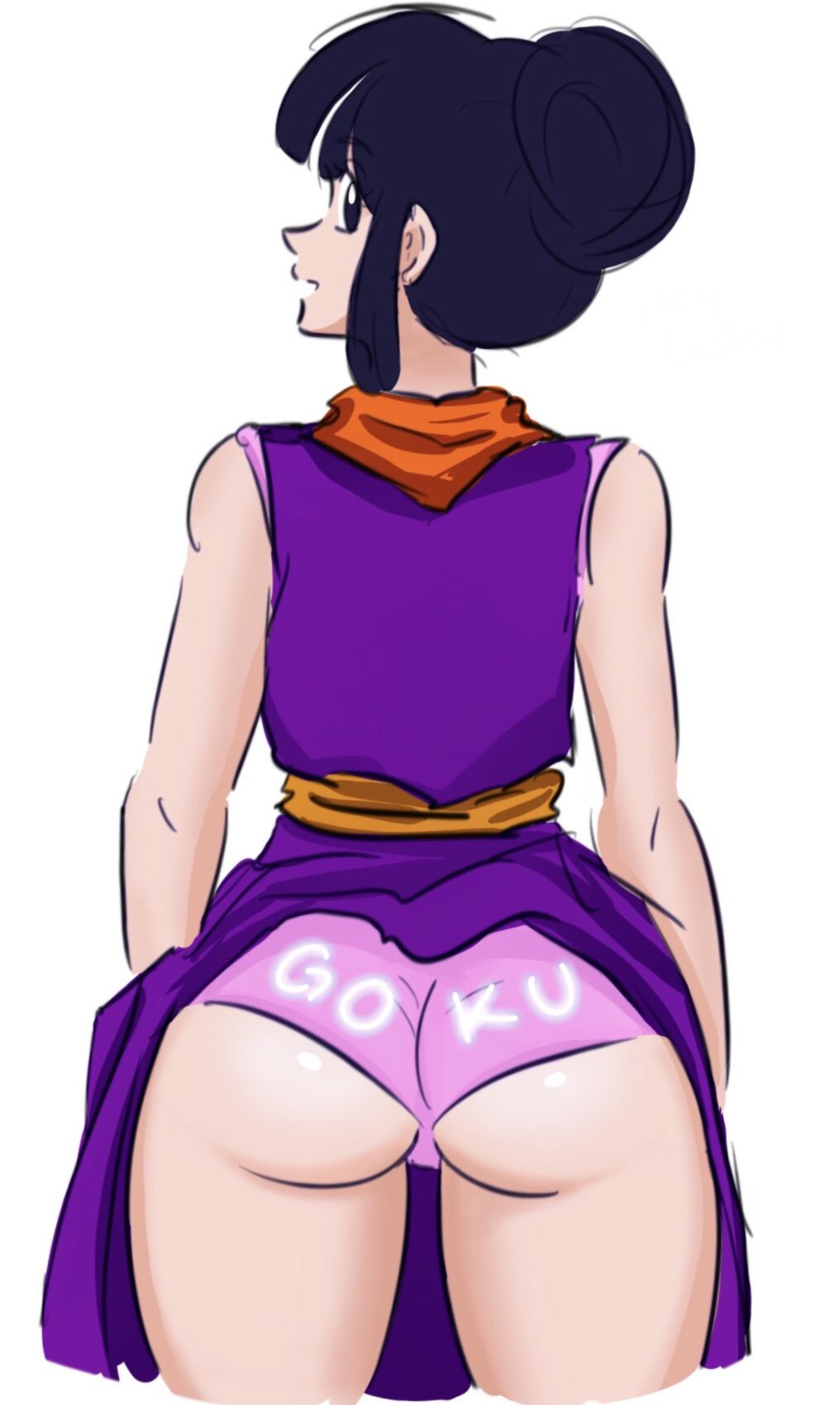 bubble_butt chichi curvy_figure cute dragon_ball gokutrash housewife milf pink_panties son_goku text_on_underwear wife