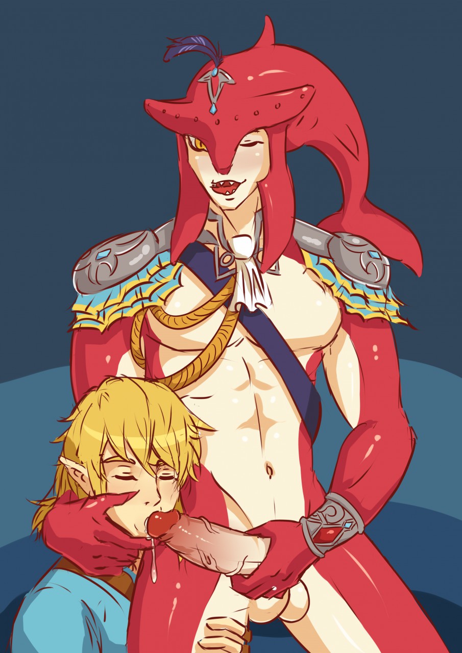 acecream blowjob blowjob_face breath_of_the_wild cum cum_drip cum_dripping cum_in_mouth cum_on_face gay link nsfw prince_sidon sidon_(zelda) the_legend_of_zelda yaoi