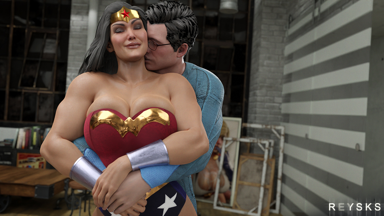 1boy, 1girls, 3d, ass, big ass, big breasts, black hair, blue eyes, breasts, brown hair, busty, clark kent, cleavage, couple, dc, dc comics, digital media (artwork), eyebrows, eyelashes, eyes closed, female, glasses, hair, heroine, huge breasts, hugging from behind, injustice 2, justice league, kal-el, kissing neck, large breasts, light skin, light-skinned female, lips, male, male/female, muscular, muscular female, round breasts, rysketches, straight, superheroine, superman, superman (clark kent), superman (series), wonder woman, wonder woman (series)